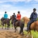 A group of people riding horses in Iceland